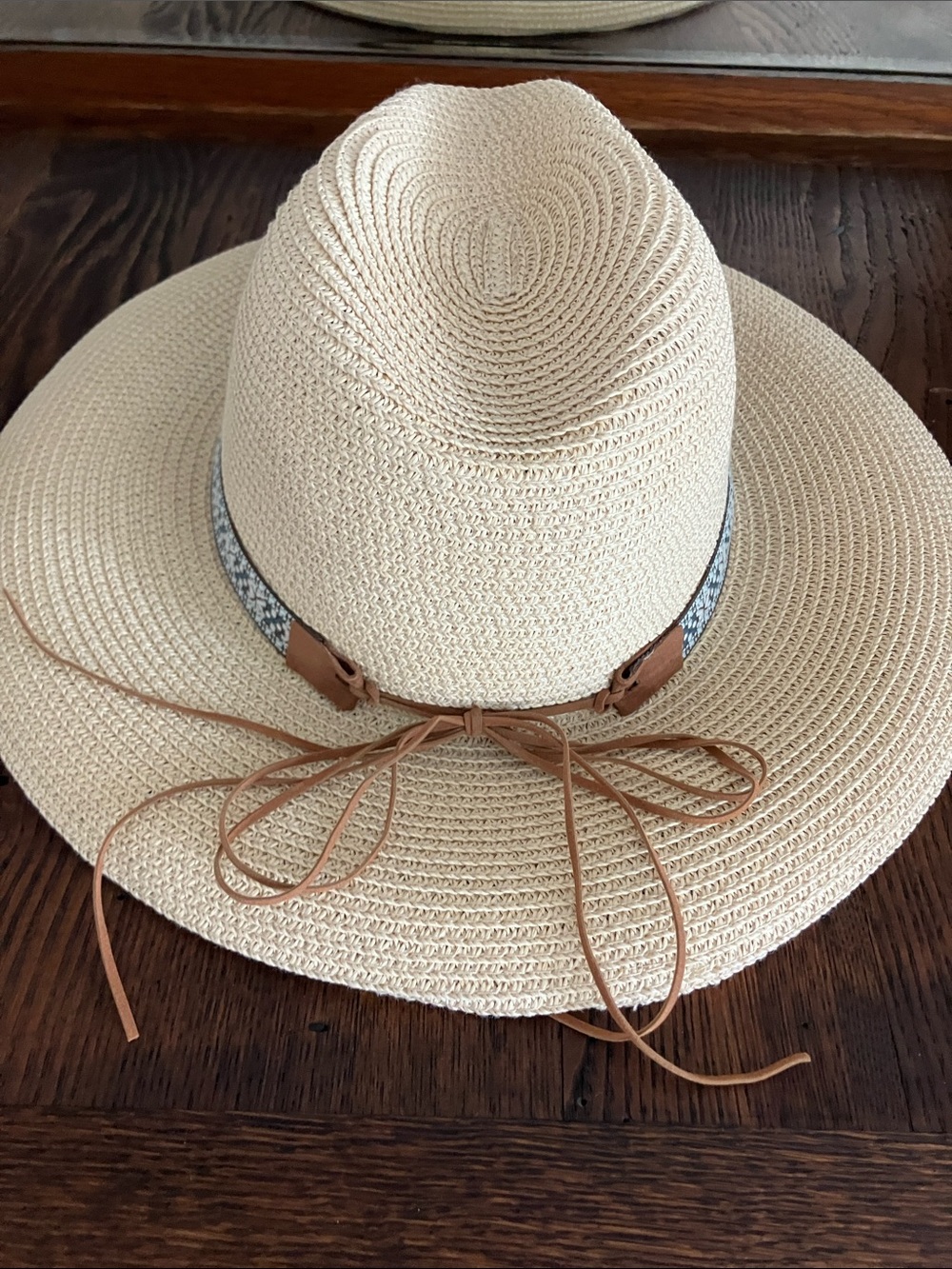 Neutral Straw Sun Hat with Turquoise Concho Band coastal Cowgirl Western - Picture 2 of 4